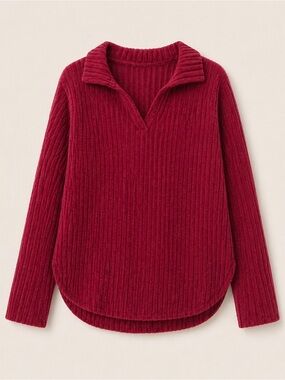 Cozy Ribbed Open-Collar Sweater